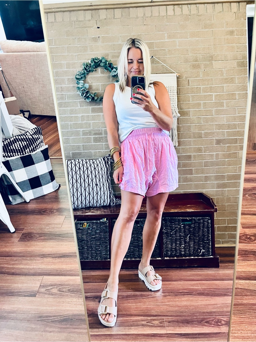 Free People Light Pink High-Waist Elastic Shorts
